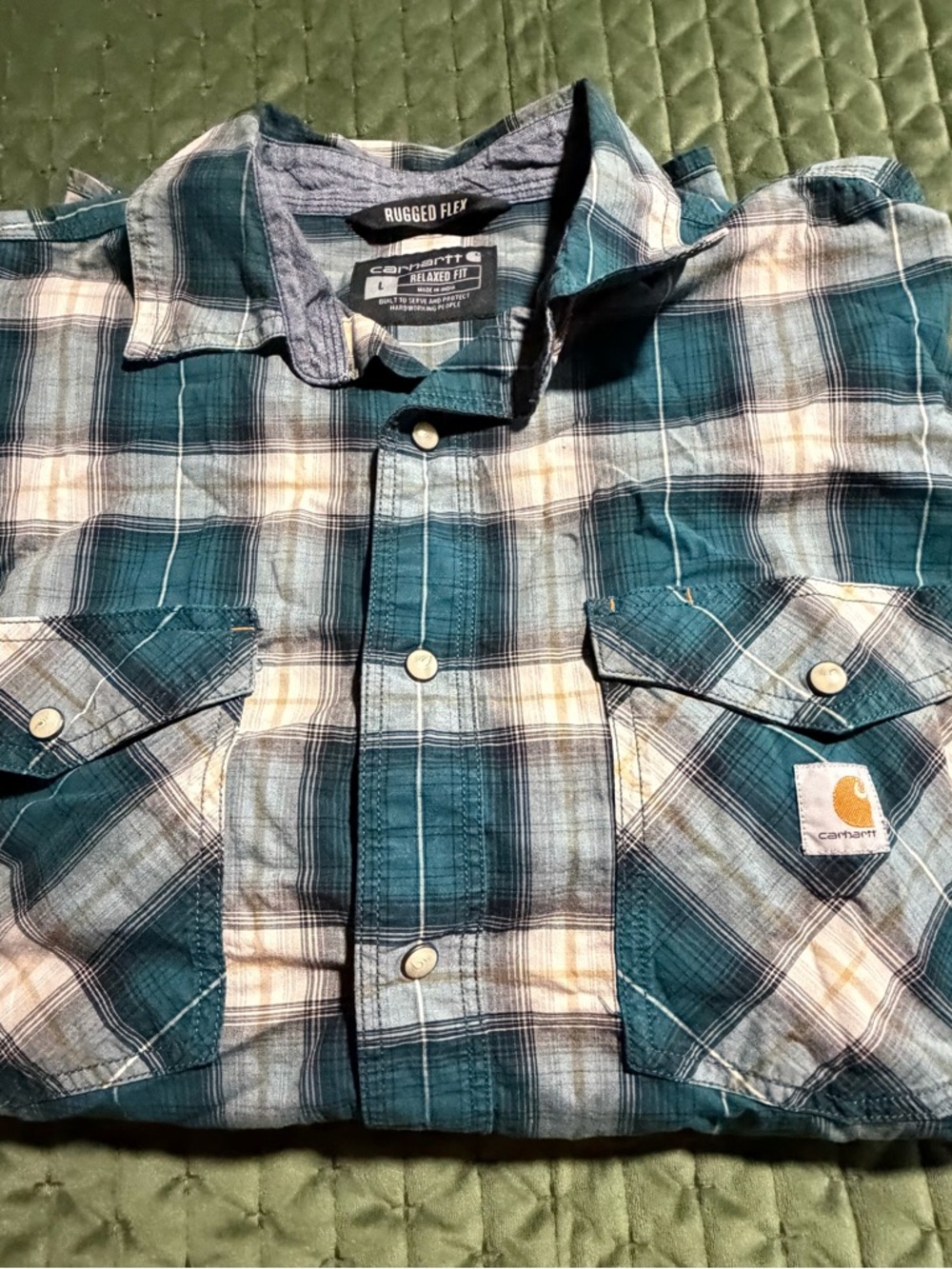 Carhartt Rugged Flex Relaxed Fit Long Sleeve Snap-Front Plaid Shirt Large